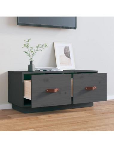 Mobile Porta TV Grigio 80x34x35 cm in Legno Massello di Pino