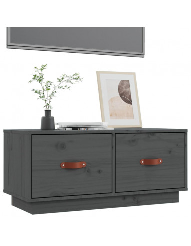 Mobile Porta TV Grigio 80x34x35 cm in Legno Massello di Pino