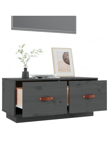 Mobile Porta TV Grigio 80x34x35 cm in Legno Massello di Pino