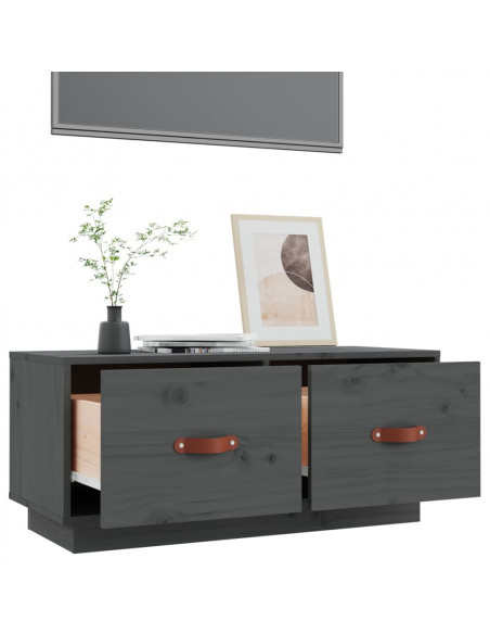 Mobile Porta TV Grigio 80x34x35 cm in Legno Massello di Pino