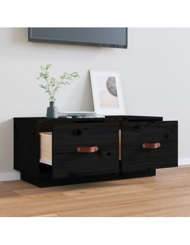 Mobile Porta TV Nero 80x34x35 cm in Legno Massello di Pino