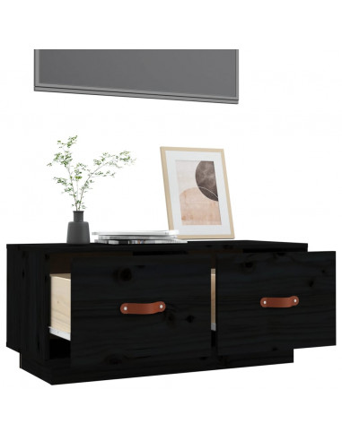 Mobile Porta TV Nero 80x34x35 cm in Legno Massello di Pino