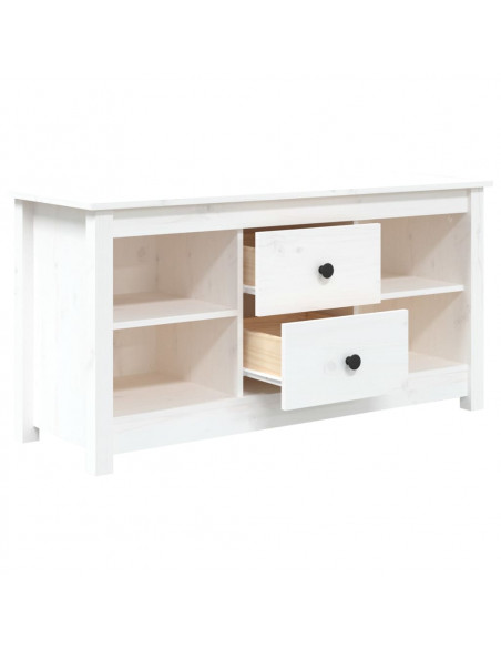 Mobile Porta TV Bianco 103x36,5x52 cm in Legno Massello di Pino