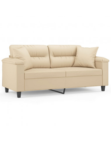 Divano a 2 Posti con Cuscini Crema 140 cm Tessuto Microfibra