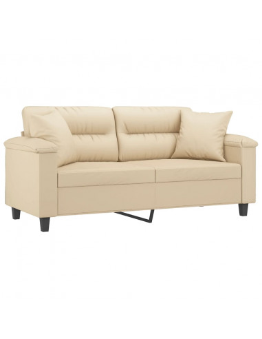 Divano a 2 Posti con Cuscini Crema 140 cm Tessuto Microfibra