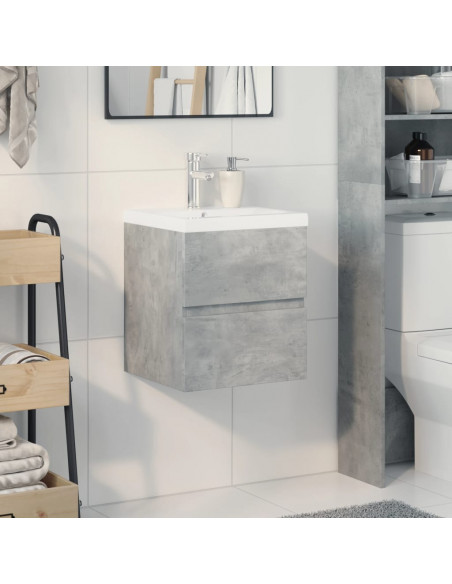 Set Mobili da Bagno 2 pz Grigio Cemento in Legno Multistrato