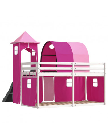 Letto a Castello con Scivolo e Tende Rosa 90x190 cm