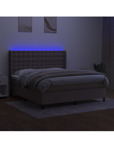 Letto a Molle con Materasso e LED Tortora 160x200 cm in Tessuto
