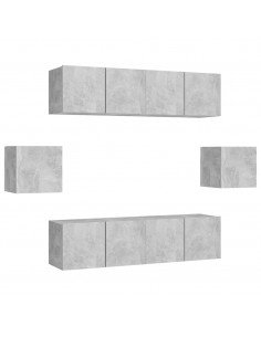 Set di Mobili Porta TV 6 pz Grigio Cemento in Legno Multistrato 2