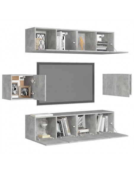 Set di Mobili Porta TV 6 pz Grigio Cemento in Legno Multistrato