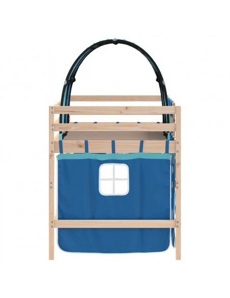 Letto a Soppalco con Tunnel Bambini Blu 90x190cm Massello Pino