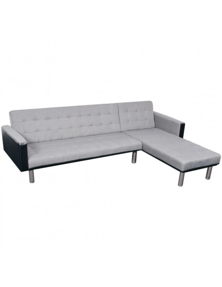 Divano Letto a Forma di L in Tessuto Nero e Grigio