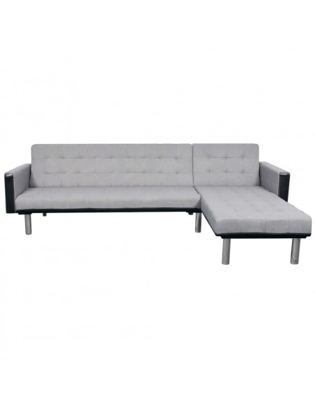 Divano Letto a Forma di L in Tessuto Nero e Grigio