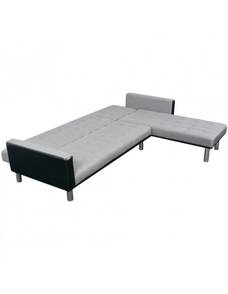 Divano Letto a Forma di L in Tessuto Nero e Grigio