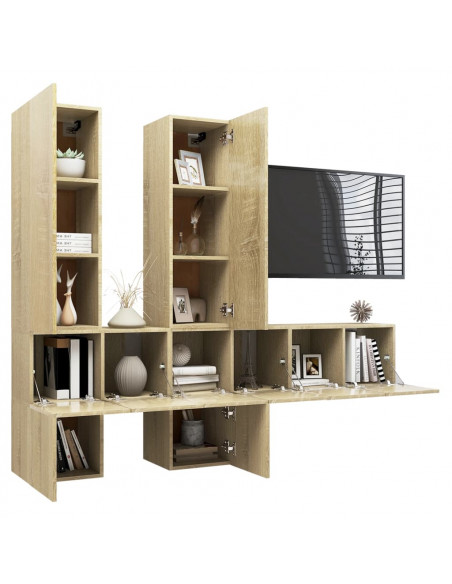 Set di Mobili Porta TV 7 pz Rovere Sonoma in Legno Multistrato