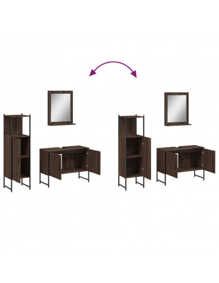 Set Mobili da Bagno 3 pz Rovere Marrone in Legno Multistrato