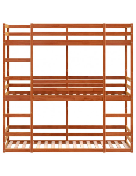 Letto Castello Triplo Marrone Cera 80x200cm Legno Massello Pino