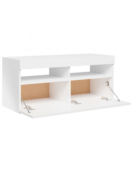 Mobile Porta TV con Luci LED Bianco Lucido 90x35x40 cm