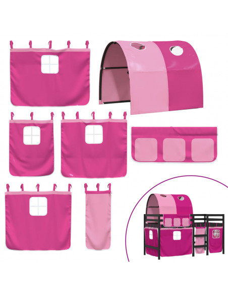 Letto a Soppalco con Tunnel Bambini Rosa 90x190cm Massello Pino