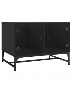 Tavolino da Salotto con Ante in Vetro Nero 68,5x50x50 cm 2