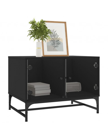 Tavolino da Salotto con Ante in Vetro Nero 68,5x50x50 cm