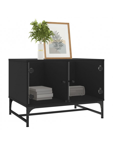 Tavolino da Salotto con Ante in Vetro Nero 68,5x50x50 cm