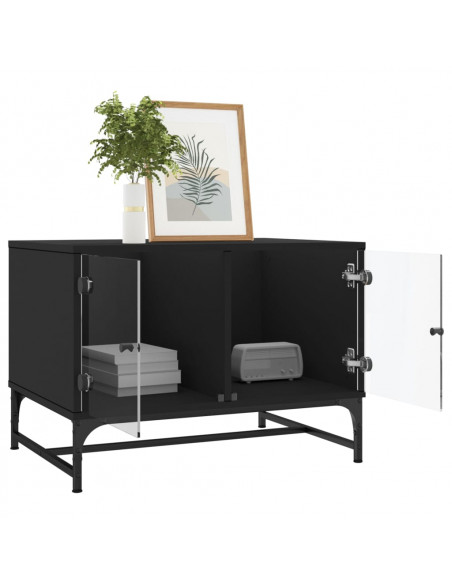 Tavolino da Salotto con Ante in Vetro Nero 68,5x50x50 cm