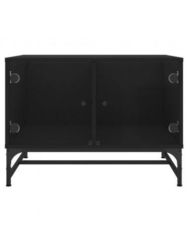 Tavolino da Salotto con Ante in Vetro Nero 68,5x50x50 cm