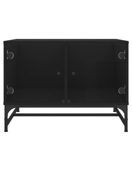 Tavolino da Salotto con Ante in Vetro Nero 68,5x50x50 cm