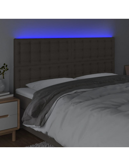 Testiera a LED Tortora 180x5x118/128 cm in Tessuto