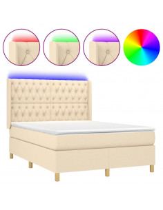 Letto a Molle con Materasso e LED Crema 140x190 cm in Tessuto 2