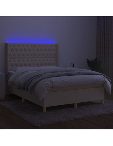 Letto a Molle con Materasso e LED Crema 140x190 cm in Tessuto