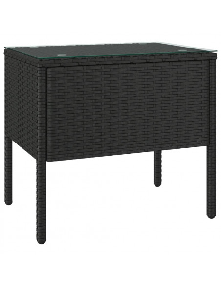Tavolino Nero 53x37x48 cm Polyrattan e Vetro Temperato