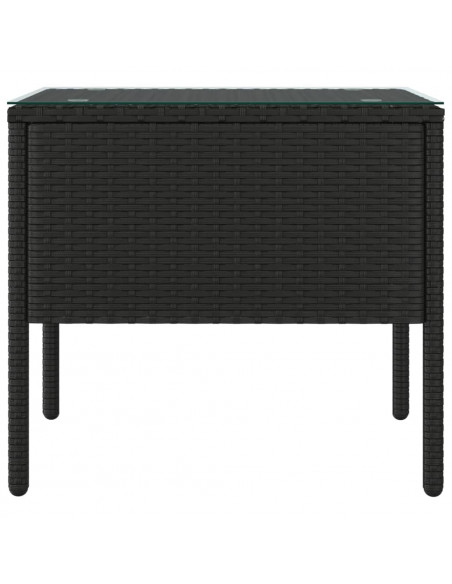 Tavolino Nero 53x37x48 cm Polyrattan e Vetro Temperato