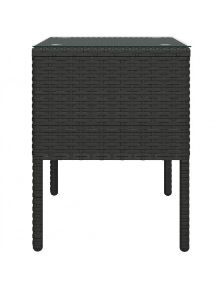 Tavolino Nero 53x37x48 cm Polyrattan e Vetro Temperato