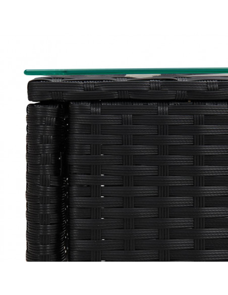 Tavolino Nero 53x37x48 cm Polyrattan e Vetro Temperato