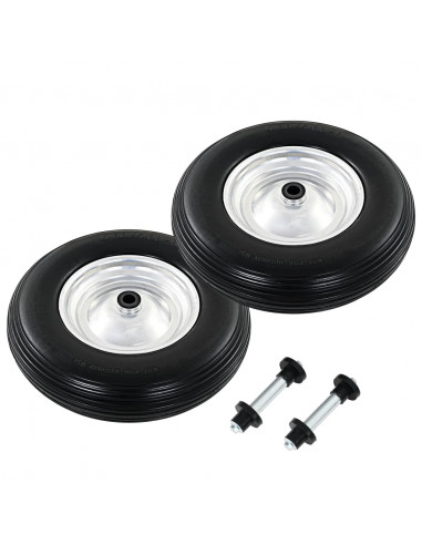 Ruote per Carriola 2 pz con Asse in PU Solido 4.00-8 390 mm