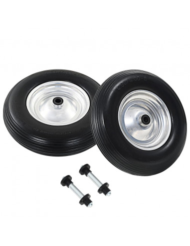 Ruote per Carriola 2 pz con Asse in PU Solido 4.00-8 390 mm