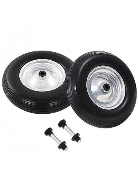 Ruote per Carriola 2 pz con Asse in PU Solido 4.00-8 390 mm