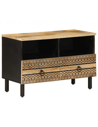 Mobile Porta TV Nero 70x33,5x46 cm Legno Massello Mango Grezzo