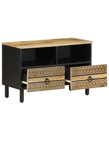 Mobile Porta TV Nero 70x33,5x46 cm Legno Massello Mango Grezzo