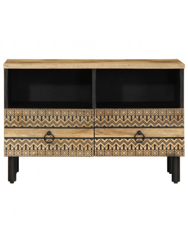 Mobile Porta TV Nero 70x33,5x46 cm Legno Massello Mango Grezzo