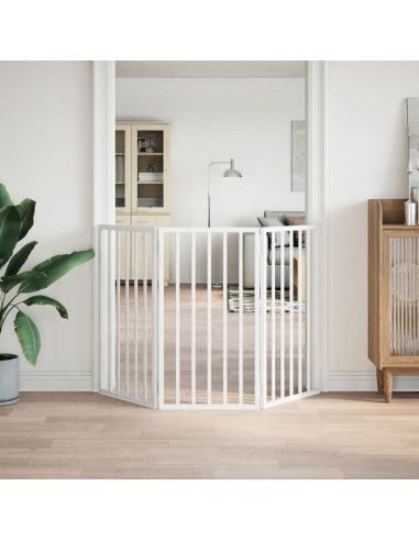 Cancello per Cani Pieghevole 3 Pannelli Bianco 150 cm Pioppo