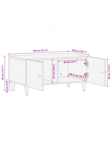 Tavolino da Salotto 80x50x40 cm Legno Massello di Mango