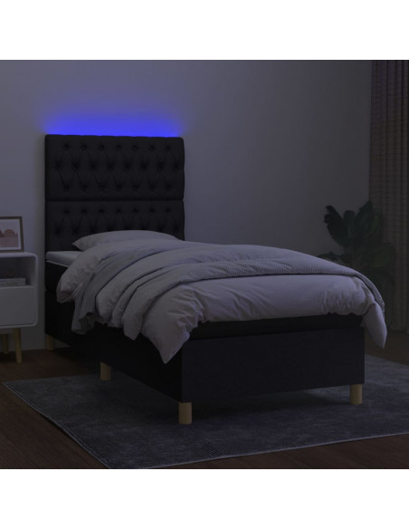 Letto a Molle con Materasso e LED Nero 100x200 cm in Tessuto