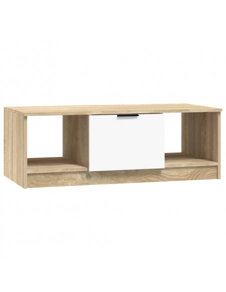 Tavolino Bianco e Rovere Sonoma 102x50x36 cm Legno Multistrato