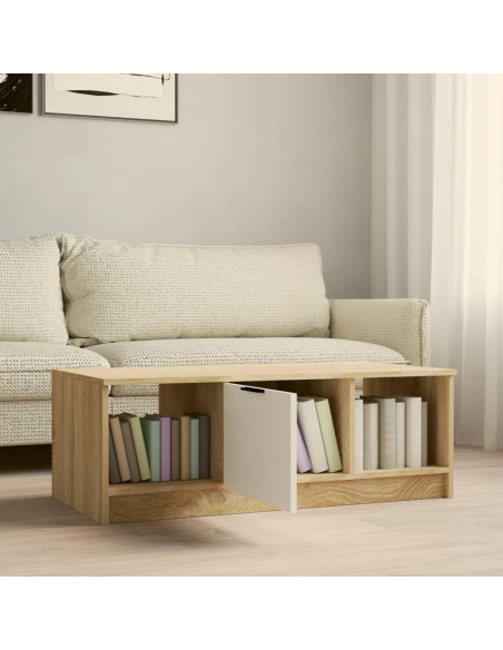 Tavolino Bianco e Rovere Sonoma 102x50x36 cm Legno Multistrato