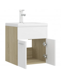 Mobile Lavabo Integrato Bianco Rovere Sonoma Legno Multistrato 2