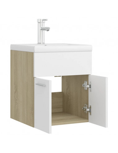 Mobile Lavabo Integrato Bianco Rovere Sonoma Legno Multistrato