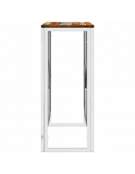 Tavolino Salotto Argento in Acciaio Inox e Legno di Recupero
